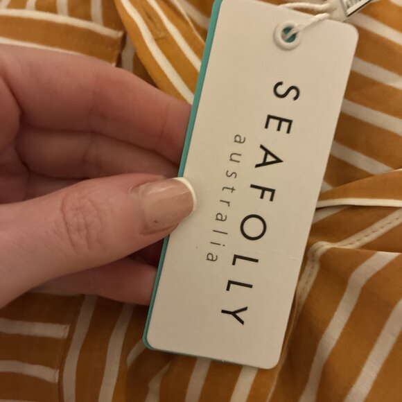 Seafolly New Voile Mustard Yellow Striped Button Down Long Sleeve Top Small - Picture 6 of 7